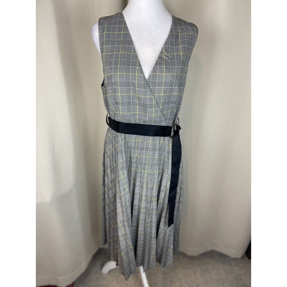 Mango Gray Plaid Wrap Midi Dress with Belt Size L